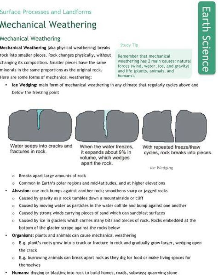 What are the general differences between mechanical weathering and chemical weathering quizlet
